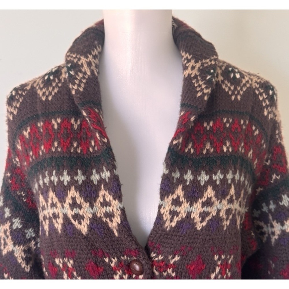 VTG Ralph Lauren Hand Knit Lambswool/Wool Aztec Cardigan Sweater Womens Small - Picture 7 of 11